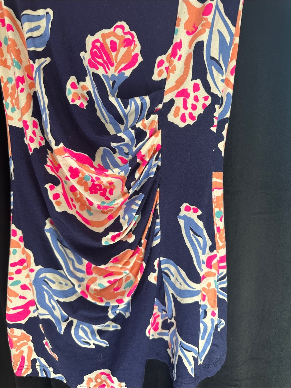 Floral Navy Cap-Sleeve Ruched Dress - Picture 3 of 4